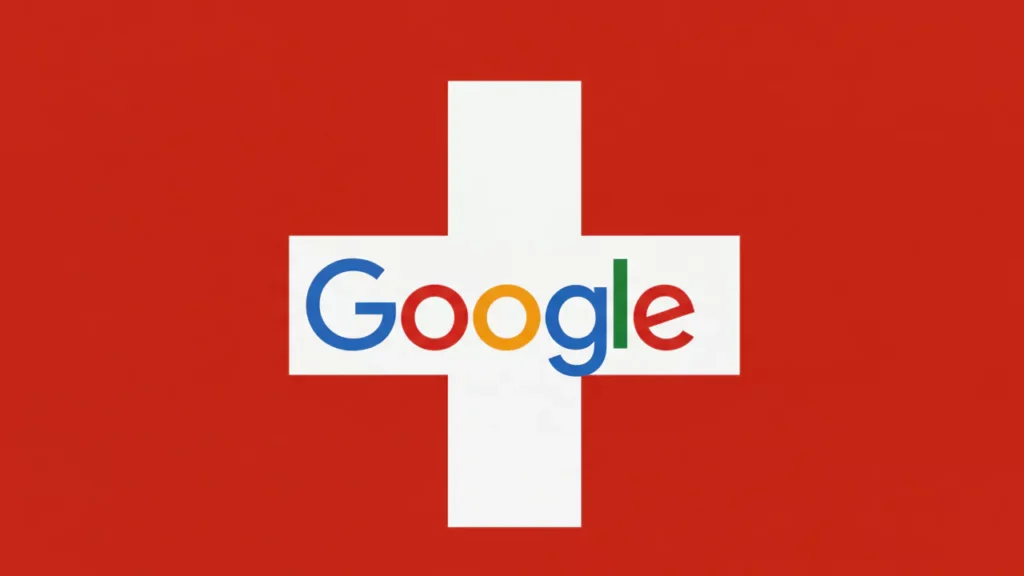 Google-Logo auf der Flagge der Schweiz